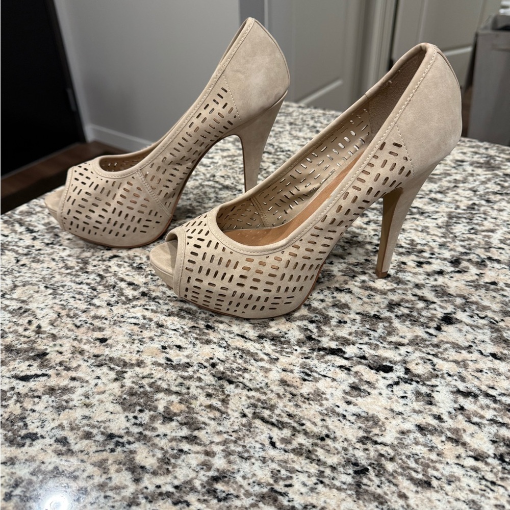 Elegant Beige Peep-Toe Heels